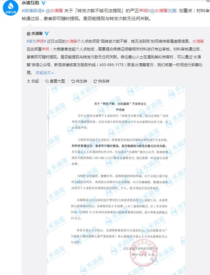 "水滴筹"转发次数不够不能提现的真相