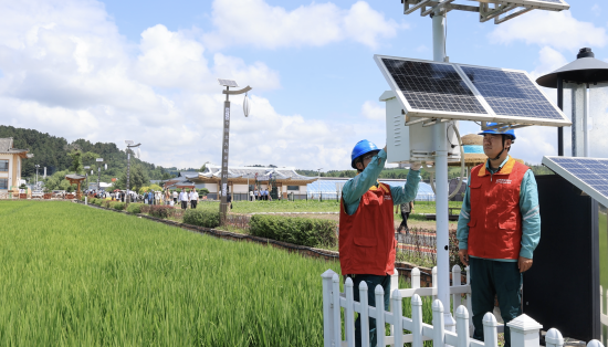2025年7月29日，国网延边供电公司员工在和龙市光东村帮助农户检查可视化装置。.png